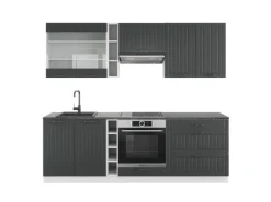 Vicco Fame-Line Küchenzeile Anthrazit Landhaus/Weiß 235 cm AP Anthrazit ohne E-Geräte