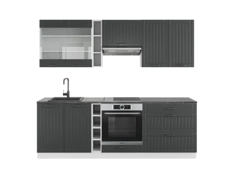 Vicco Fame-Line Küchenzeile Anthrazit Landhaus/Weiß 235 cm AP Anthrazit ohne E-Geräte