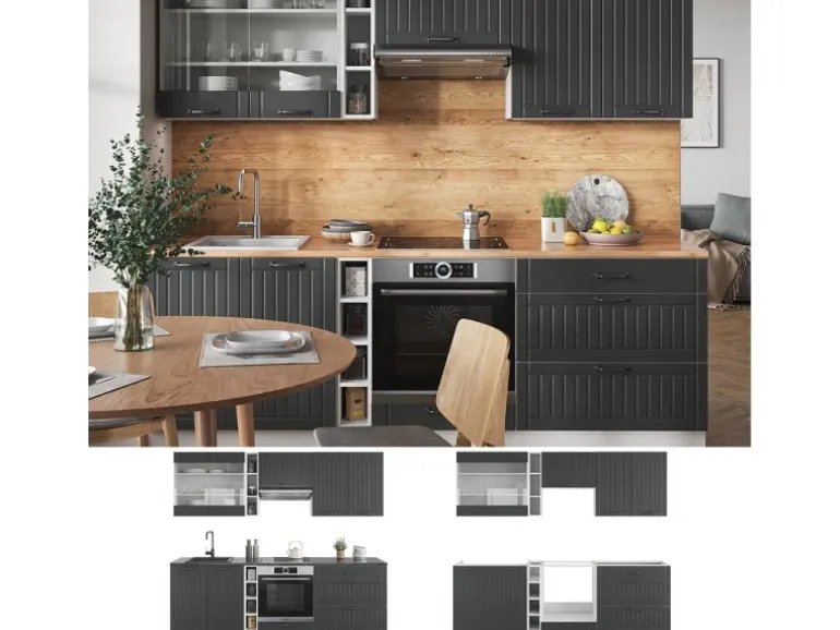 Vicco Fame-Line Küchenzeile Anthrazit Landhaus/Weiß 235 cm AP Anthrazit ohne E-Geräte