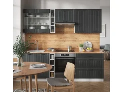 Vicco Fame-Line Küchenzeile Anthrazit Landhaus/Weiß 235 cm AP Anthrazit ohne E-Geräte