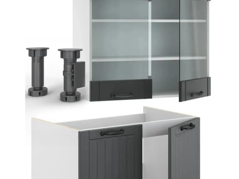 Vicco Fame-Line Küchenzeile Anthrazit Landhaus/Weiß 235 cm AP Anthrazit ohne E-Geräte