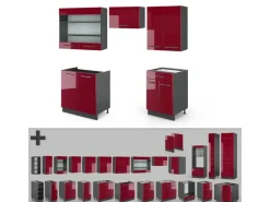 Vicco Fame-Line Küchenzeile Bordeaux Hochglanz/Anthrazit 200 cm ohne Arbeitsplatte ohne E-Geräte