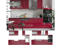 Vicco Fame-Line Küchenzeile Bordeaux Hochglanz/Weiß 300 cm mit HochschrankAP Anthrazit ohne E-Geräte