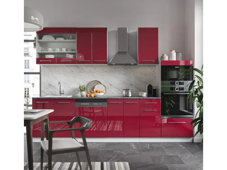 Vicco Fame-Line Küchenzeile Bordeaux Hochglanz/Weiß 300 cm mit HochschrankAP Anthrazit ohne E-Geräte