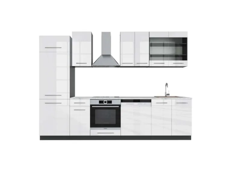 Vicco Fame-Line Küchenzeile Weiß Hochglanz/Anthrazit 300 cm AP Marmor ohne E-Geräte