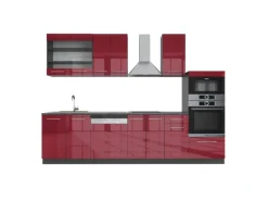 Vicco Fame-Line Küchenzeile Bordeaux Hochglanz/Anthrazit 300 cm mit HochschrankAP Anthrazit ohne E-Geräte