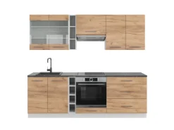 Vicco Fame-Line Küchenzeile Goldkraft Eiche/Weiß 235 cm AP Anthrazit ohne E-Geräte