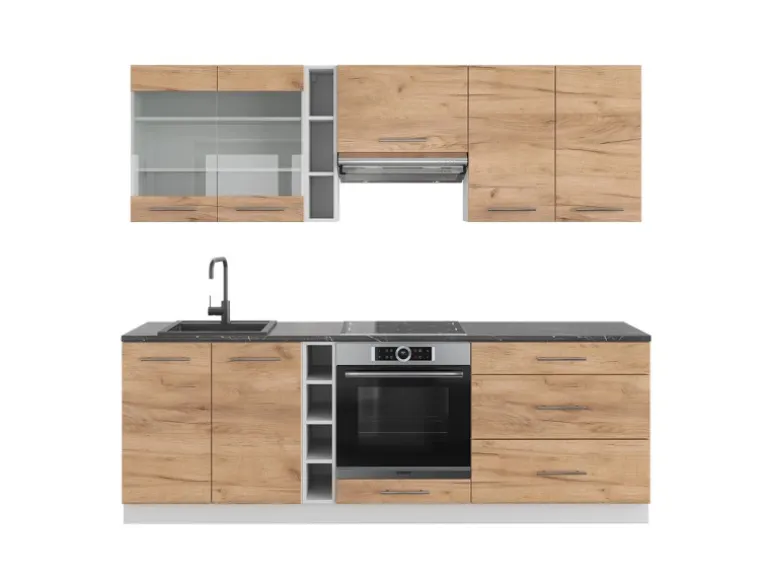 Vicco Fame-Line Küchenzeile Goldkraft Eiche/Weiß 235 cm AP Anthrazit ohne E-Geräte