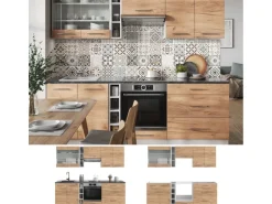 Vicco Fame-Line Küchenzeile Goldkraft Eiche/Weiß 235 cm AP Anthrazit ohne E-Geräte