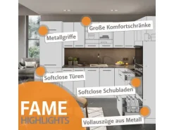 Vicco Fame-Line Küchenzeile Goldkraft Eiche/Weiß 235 cm AP Anthrazit ohne E-Geräte