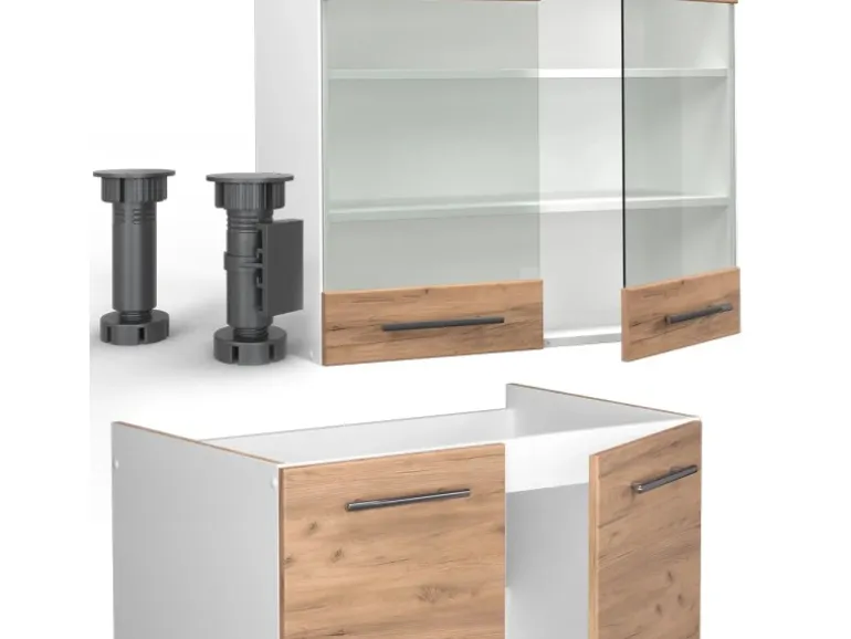 Vicco Fame-Line Küchenzeile Goldkraft Eiche/Weiß 235 cm AP Anthrazit ohne E-Geräte