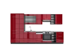 Vicco Fame-Line Küchenzeile Bordeaux Hochglanz/Anthrazit 355 cm AP Marmor ohne E-Geräte