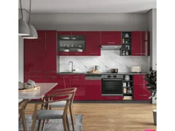 Vicco Fame-Line Küchenzeile Bordeaux Hochglanz/Anthrazit 355 cm AP Marmor ohne E-Geräte