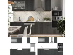 Vicco Fame-Line Küchenzeile Anthrazit Landhaus/Weiß 300 cm mit Hochschrankohne Arbeitsplatte ohne E-Geräte