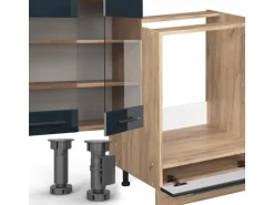 Vicco Fame-Line Küchenzeile Dunkelblau Hochglanz/Goldkraft Eiche 300 cm AP Marmor ohne E-Geräte