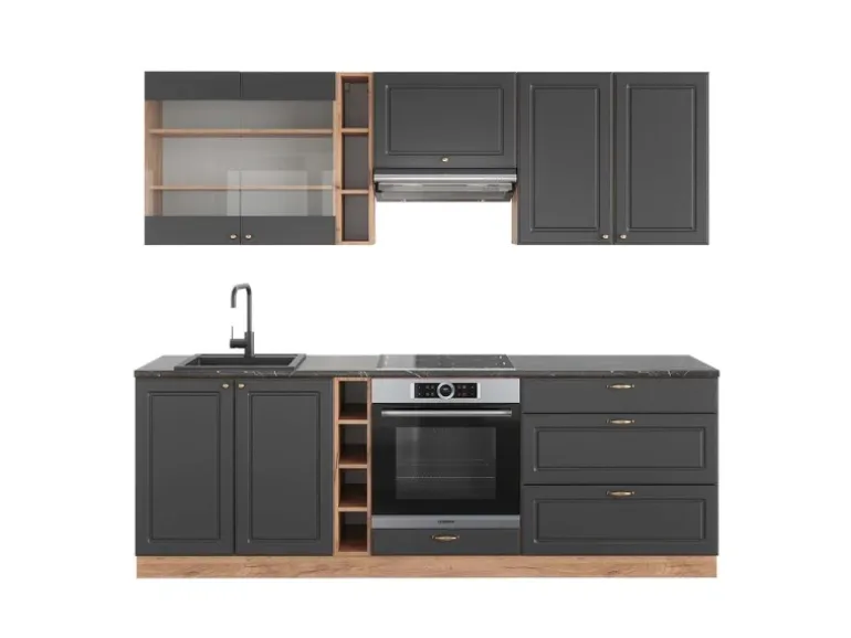 Vicco Fame-Line Küchenzeile Anthrazit Landhaus/Goldkraft Eiche 235 cm AP Anthrazit ohne E-Geräte