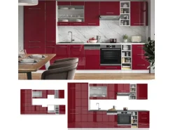 Vicco Fame-Line Küchenzeile Bordeaux Hochglanz/Weiß 355 cm AP Eiche ohne E-Geräte