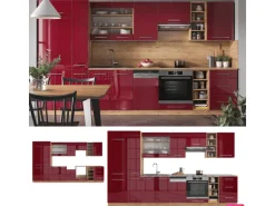 Vicco Fame-Line Küchenzeile Bordeaux Hochglanz/Goldkraft Eiche 355 cm AP Anthrazit ohne E-Geräte