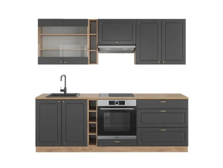 Vicco Fame-Line Küchenzeile Anthrazit Landhaus/Goldkraft Eiche 235 cm ohne Arbeitsplatte ohne E-Geräte