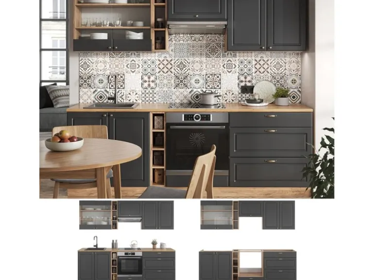 Vicco Fame-Line Küchenzeile Anthrazit Landhaus/Goldkraft Eiche 235 cm ohne Arbeitsplatte ohne E-Geräte