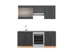 Vicco Fame-Line Küchenzeile Anthrazit Landhaus/Goldkraft Eiche 200 cm AP Anthrazit ohne E-Geräte