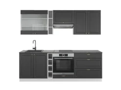 Vicco Fame-Line Küchenzeile Anthrazit-Gold/Weiß 235 cm AP Anthrazit ohne E-Geräte