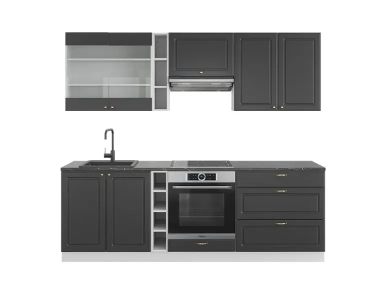 Vicco Fame-Line Küchenzeile Anthrazit-Gold/Weiß 235 cm AP Anthrazit ohne E-Geräte