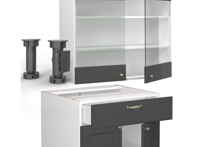 Vicco Fame-Line Küchenzeile Anthrazit-Gold/Weiß 235 cm AP Anthrazit ohne E-Geräte