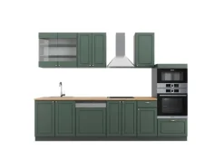 Vicco Fame-Line Küchenzeile Grün-Gold Landhaus/Anthrazit 300 cm mit HochschrankAP Eiche ohne E-Geräte
