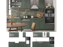 Vicco Fame-Line Küchenzeile Grün-Gold Landhaus/Anthrazit 300 cm mit HochschrankAP Eiche ohne E-Geräte