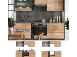 Vicco Fame-Line Küchenzeile Goldkraft Eiche/Anthrazit 235 cm AP Anthrazit ohne E-Geräte