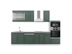 Vicco Fame-Line Küchenzeile Grün-Gold Landhaus/Weiß 300 cm mit HochschrankAP Marmor ohne E-Geräte