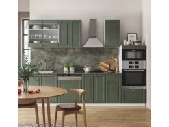 Vicco Fame-Line Küchenzeile Grün-Gold Landhaus/Weiß 300 cm mit HochschrankAP Marmor ohne E-Geräte