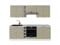 Vicco Fame-Line Küchenzeile Eiche Paneel/Weiß 235 cm AP Marmor ohne E-Geräte