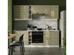 Vicco Fame-Line Küchenzeile Eiche Paneel/Weiß 235 cm AP Marmor ohne E-Geräte