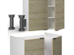 Vicco Fame-Line Küchenzeile Eiche Paneel/Weiß 235 cm AP Marmor ohne E-Geräte