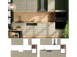 Vicco Fame-Line Küchenzeile Eiche Paneel/Goldkraft Eiche 300 cm mit HochschrankAP Marmor ohne E-Geräte