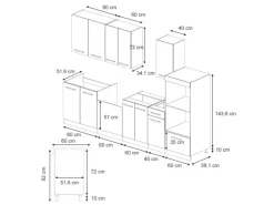 Vicco Fame-Line Küchenzeile Eiche Paneel/Goldkraft Eiche 300 cm mit HochschrankAP Marmor ohne E-Geräte