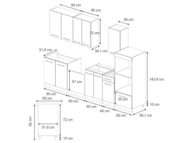 Vicco Fame-Line Küchenzeile Eiche Paneel/Goldkraft Eiche 300 cm mit HochschrankAP Marmor ohne E-Geräte