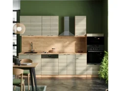 Vicco Fame-Line Küchenzeile Eiche Paneel/Goldkraft Eiche 300 cm mit HochschrankAP Marmor ohne E-Geräte