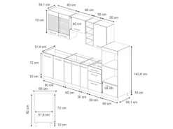 Vicco Fame-Line Küchenzeile Dunkelblau Hochglanz/Goldkraft Eiche 280 cm ohne Arbeitsplatte ohne E-Geräte