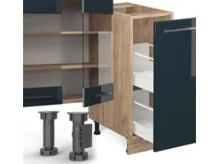 Vicco Fame-Line Küchenzeile Dunkelblau Hochglanz/Goldkraft Eiche 280 cm ohne Arbeitsplatte ohne E-Geräte