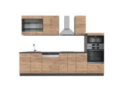 Vicco Fame-Line Küchenzeile Goldkraft Eiche/Anthrazit 300 cm mit HochschrankAP Anthrazit ohne E-Geräte