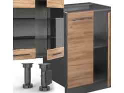 Vicco Fame-Line Küchenzeile Goldkraft Eiche/Anthrazit 300 cm mit HochschrankAP Anthrazit ohne E-Geräte