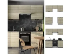 Vicco Fame-Line Küchenzeile Eiche Paneel/Anthrazit 200 cm ohne Arbeitsplatte ohne E-Geräte