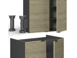 Vicco Fame-Line Küchenzeile Eiche Paneel/Anthrazit 200 cm ohne Arbeitsplatte ohne E-Geräte