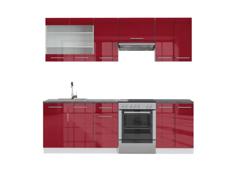 Vicco Fame-Line Küchenzeile Bordeaux Hochglanz/Weiß 240 cm AP Anthrazit ohne E-Geräte