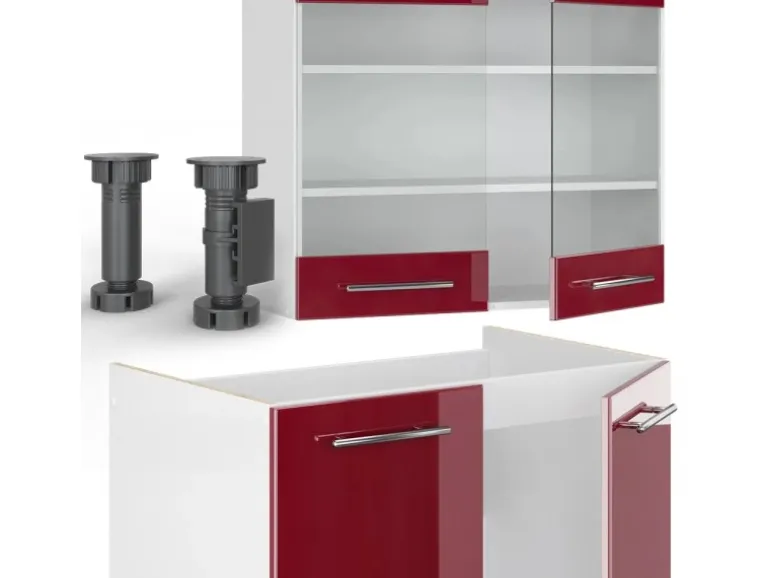 Vicco Fame-Line Küchenzeile Bordeaux Hochglanz/Weiß 240 cm AP Anthrazit ohne E-Geräte