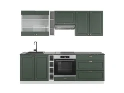 Vicco Fame-Line Küchenzeile Grün-Gold Landhaus/Weiß 235 cm ohne Arbeitsplatte ohne E-Geräte