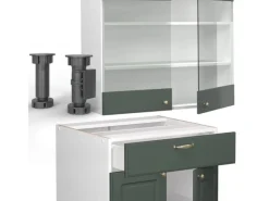 Vicco Fame-Line Küchenzeile Grün-Gold Landhaus/Weiß 235 cm ohne Arbeitsplatte ohne E-Geräte